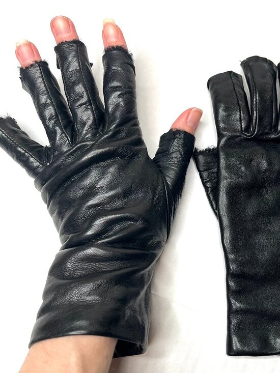 Preston & York Leather Fingerless Gloves Cashmere Lined Womens Ripped Grunge Psy - Picture 1 of 8